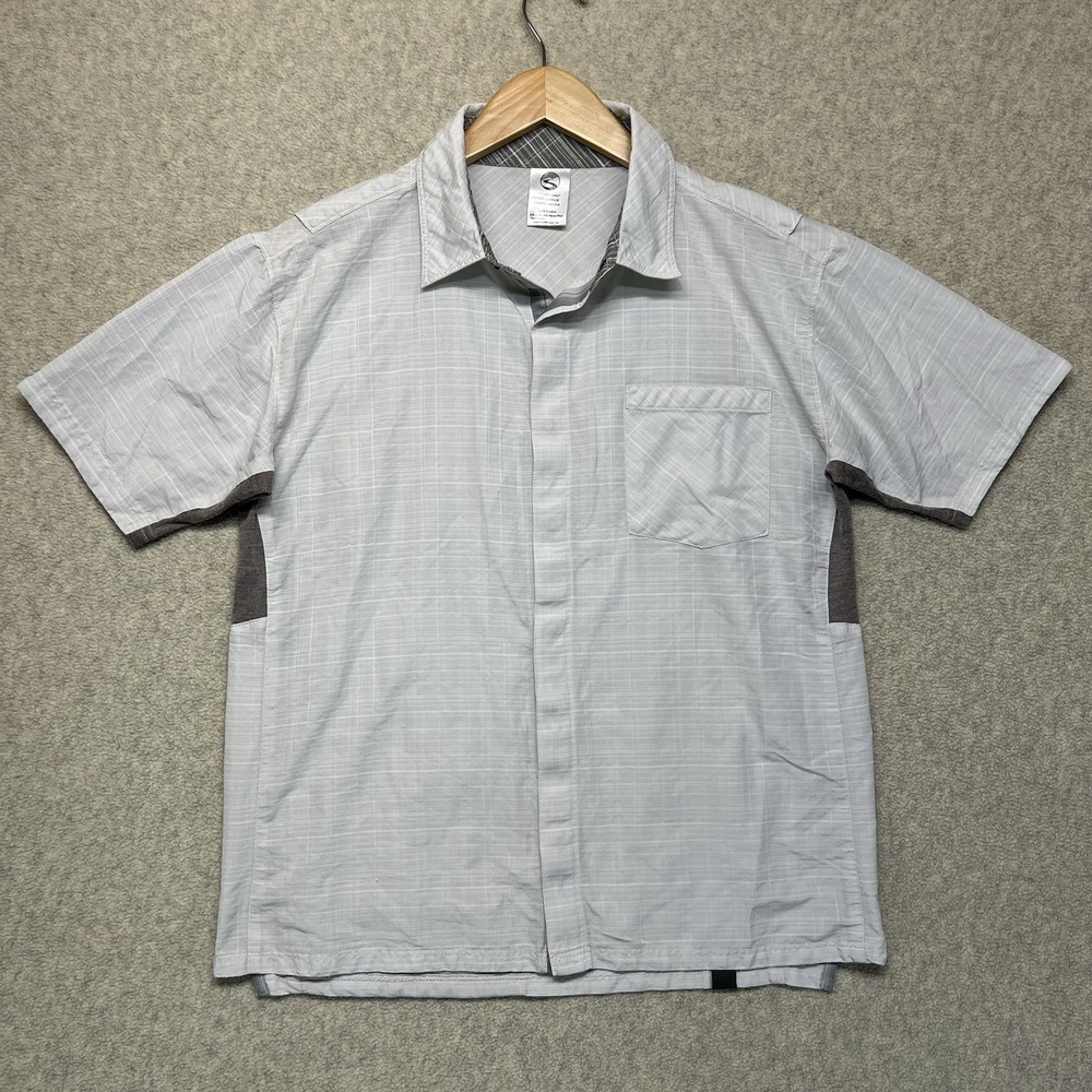 Showers Pass Mens Large Short Sleeve Button Up Shirt Gray Merino Wool